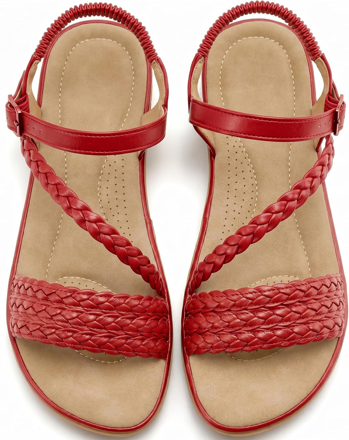 Aomigoct women's strappy sandal in neutral beige with padded footbed and adjustable straps, displayed on white background โ view 4