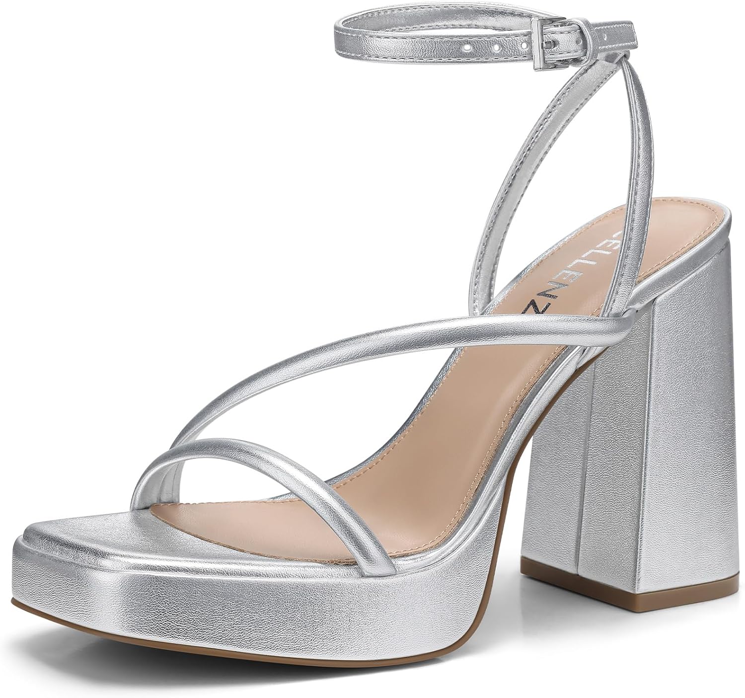 CELLENZ white and gold open toe chunky platform heels with 4.5-inch strappy design and square toe for women โ view 4