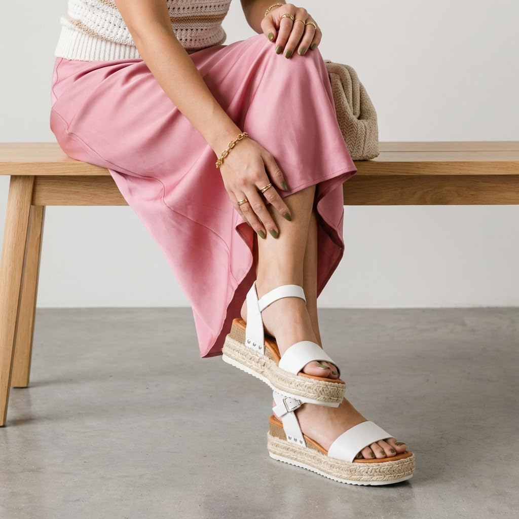 CUSHIONAIRE Melissa Espadrille Platform Sandals in beige with adjustable ankle strap and memory foam insole, displayed on white background — view 4