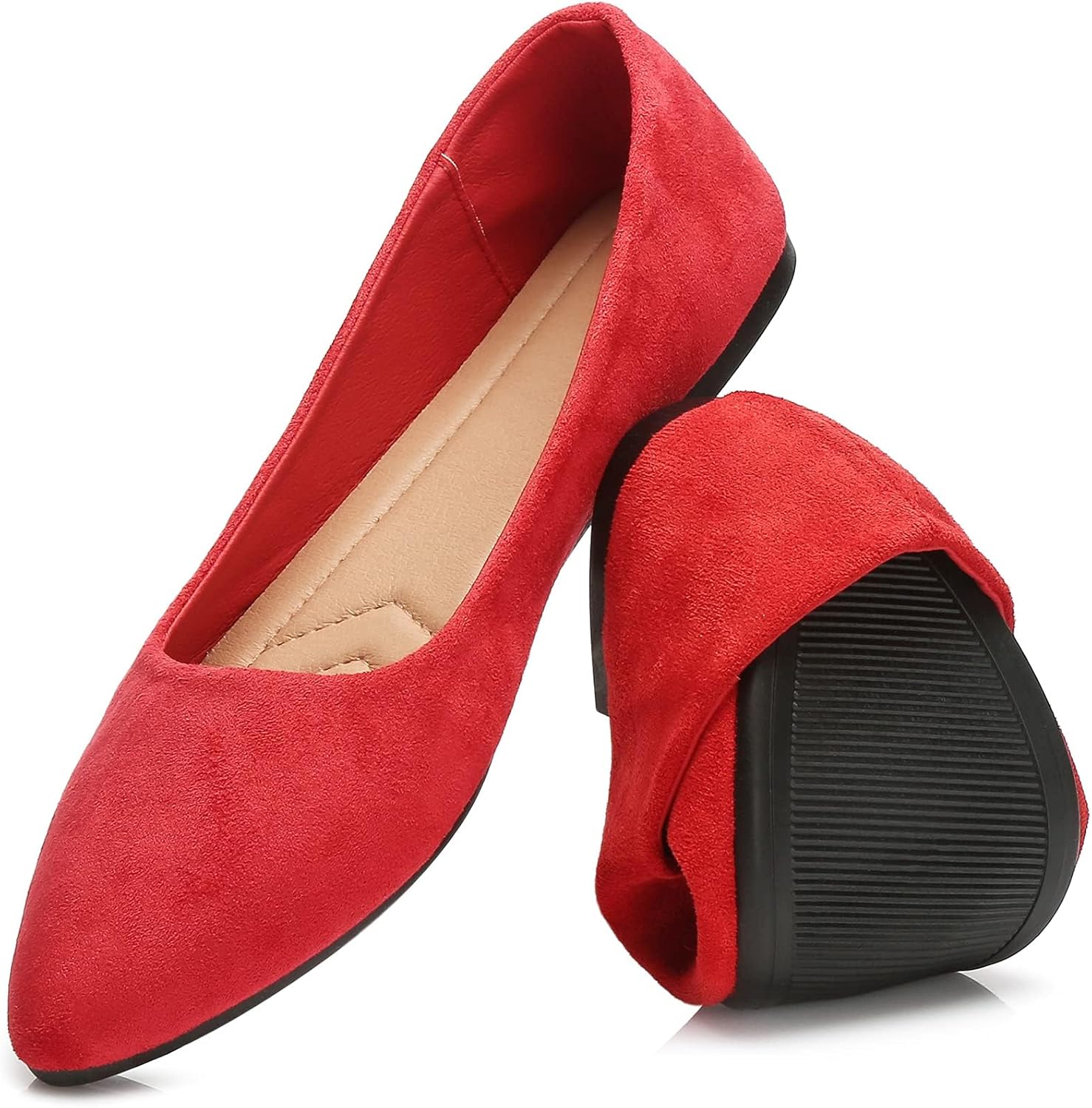 HEAWISH women's black suede pointed toe slip-on ballet flats with comfortable cushioned footbed, displayed against a clean white background โ view 4
