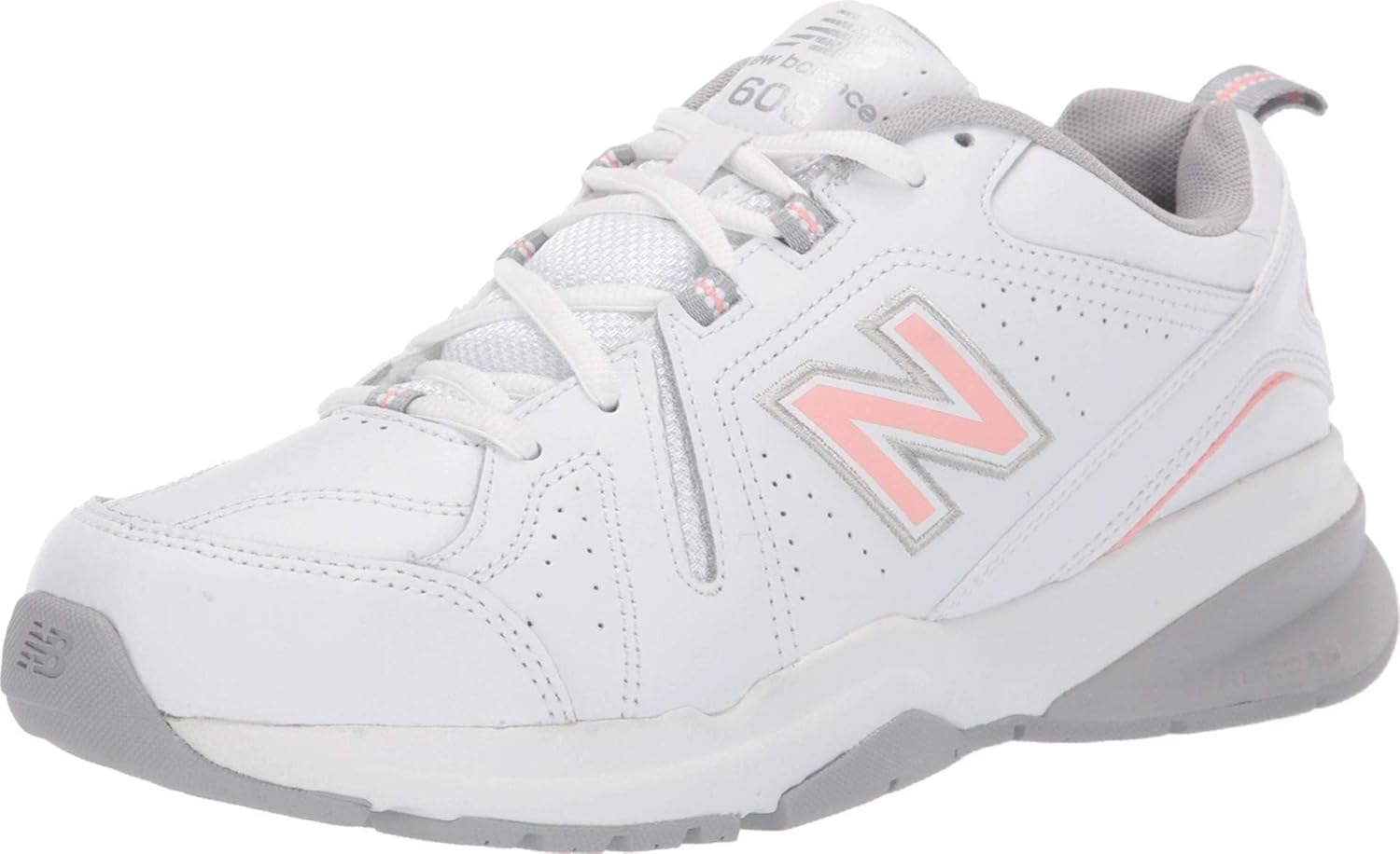 New Balance Women's 608 V5 casual comfort cross trainer in white with navy accents, featuring cushioned midsole and supportive design — view 5