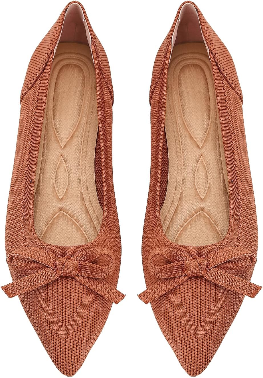 Oexuios black pointed toe knit foldable ballet flat shown from the side, featuring a minimalist design and flexible construction for casual office wear โ view 5