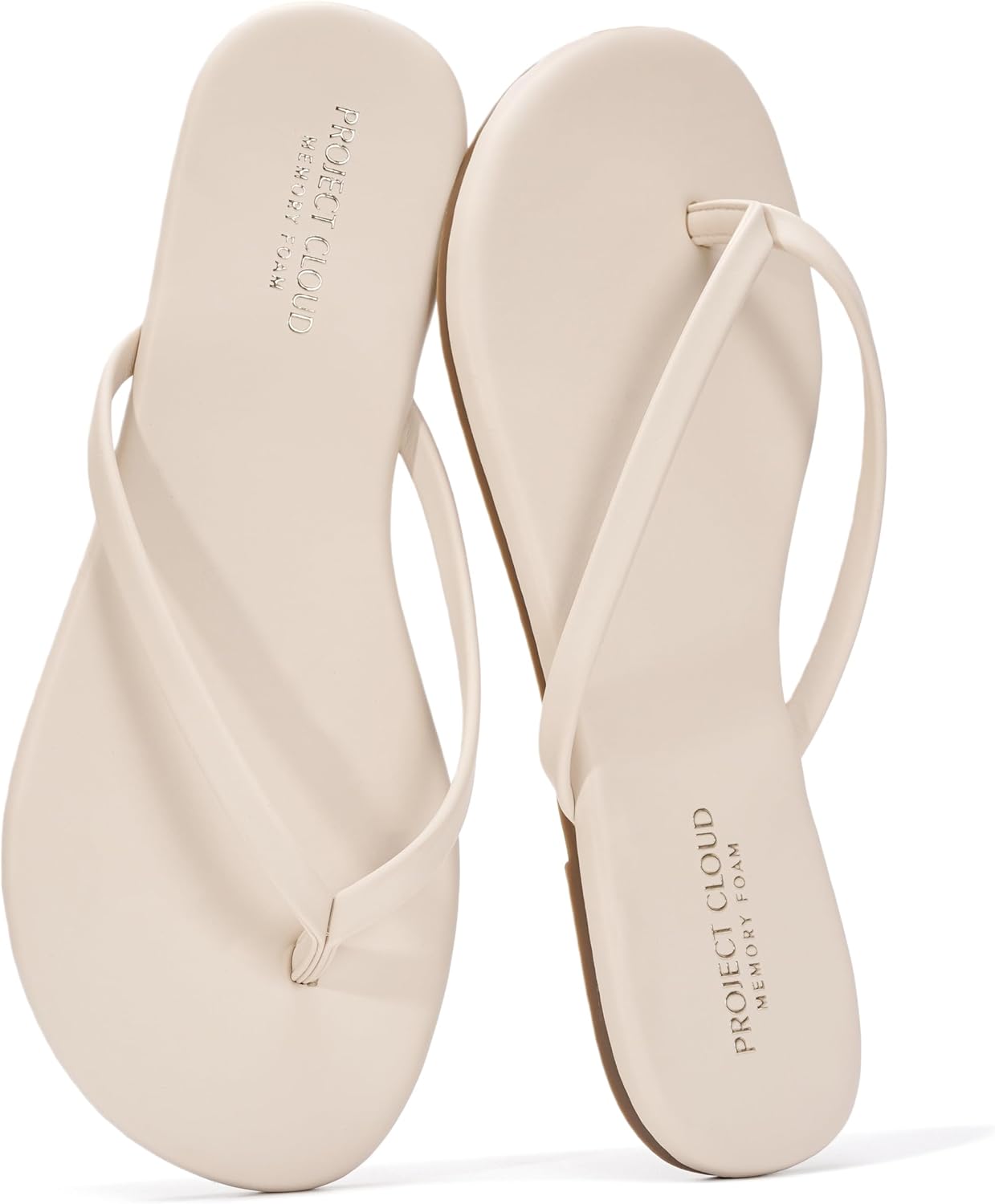 Project Cloud women's flip flops in foundation beige with memory foam insoles and non-slip soles, displayed on a white background โ view 5
