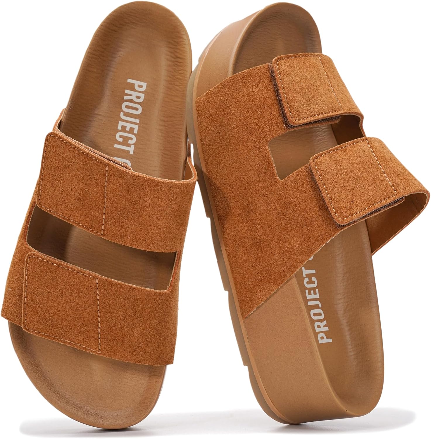 Project Cloud black genuine leather platform wedge sandals for women with plush soft insole and non-slip sole, displayed on a white background โ view 5