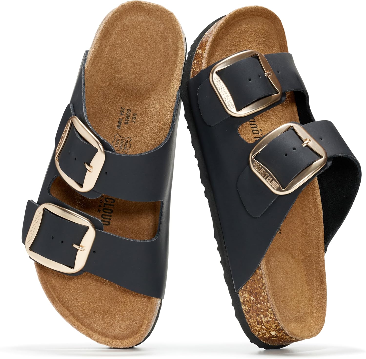 Project Cloud Santorini genuine leather flat sandal for women with memory foam footbed, displayed on white background โ view 5