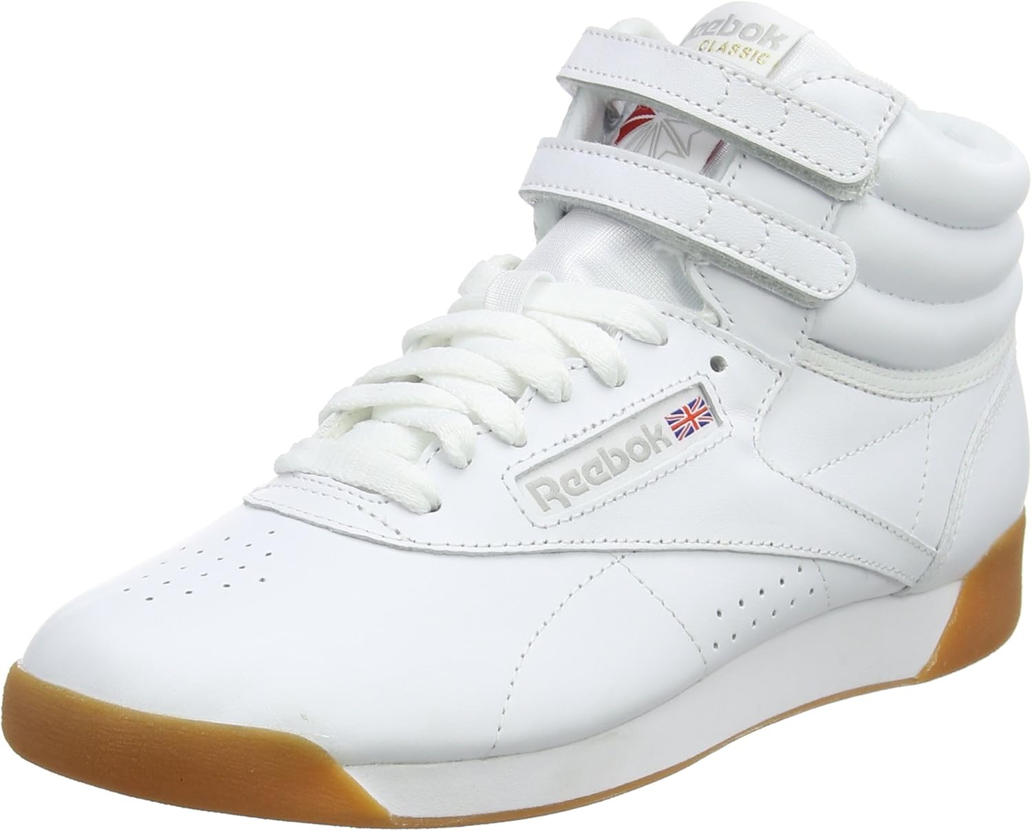 Reebok Women's Freestyle Hi high-top basketball sneaker in white and black colorway, showcasing classic retro silhouette with padded ankle collar and rubber sole โ view 5