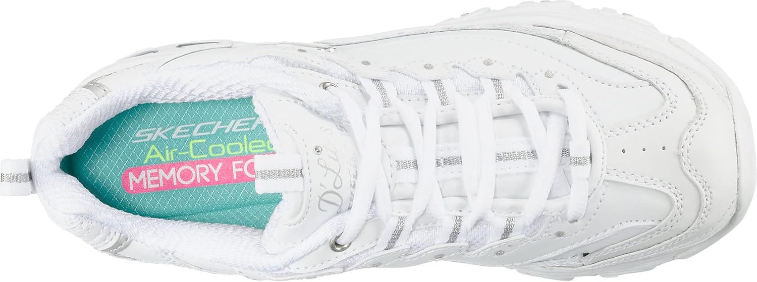Skechers Women's D'Lites Fresh Start memory foam lace-up sneaker in white, featuring cushioned sole and sporty design for everyday comfort โ view 5
