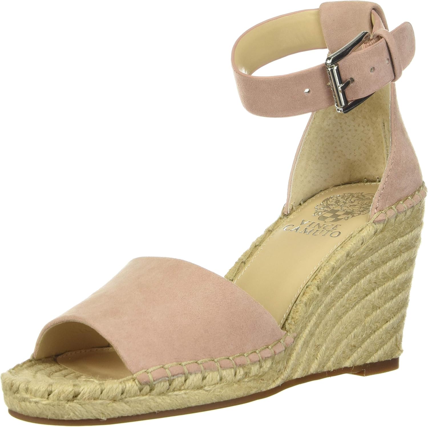 Vince Camuto Leera espadrille wedge sandal in natural linen with woven jute sole, displayed on white background โ view 5