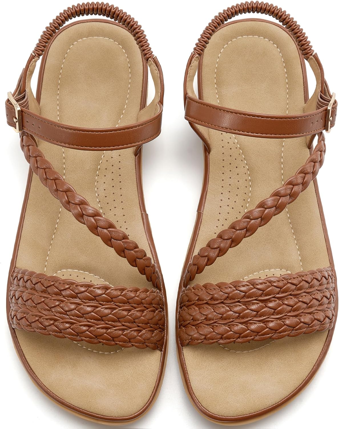 Aomigoct women's strappy sandal in neutral beige with padded footbed and adjustable straps, displayed on white background โ view 5