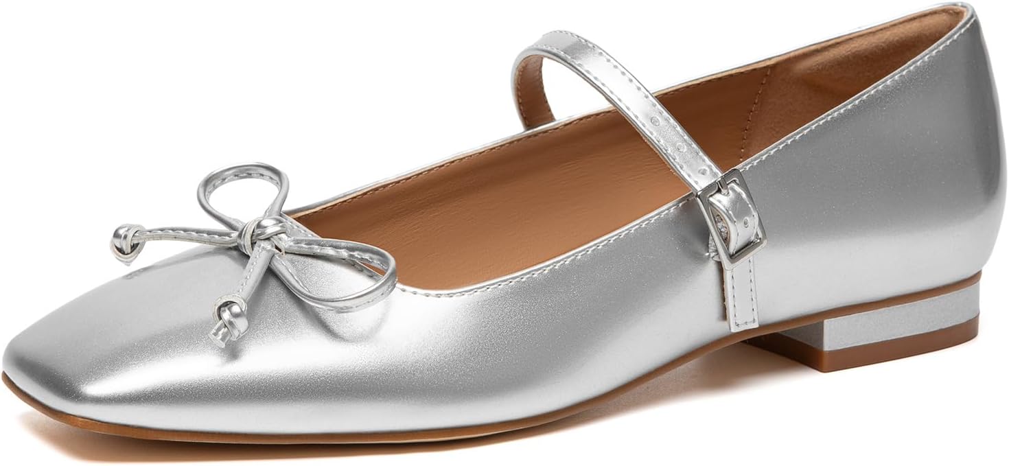 Athlefit Women's Mary Jane flats in black with square toe and buckle strap detail — view 5
