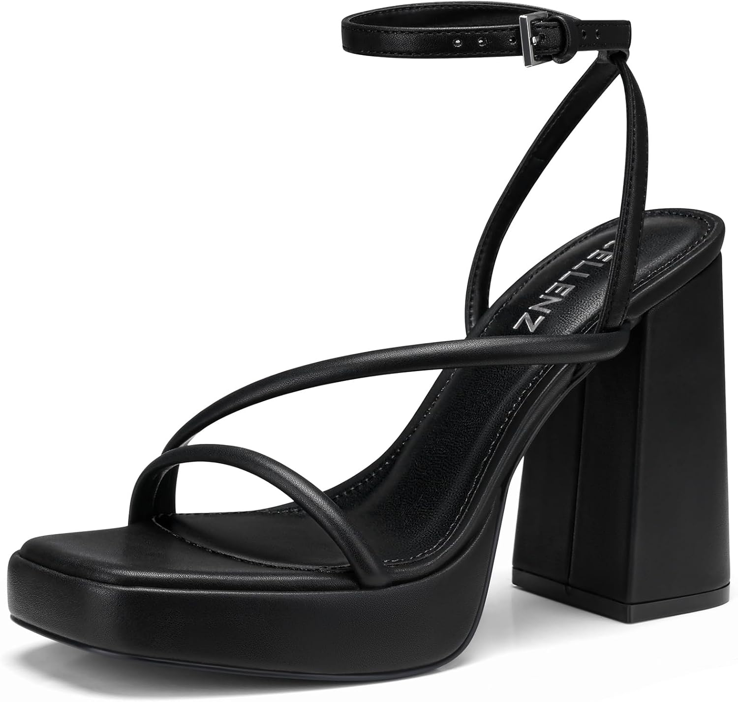 CELLENZ white and gold open toe chunky platform heels with 4.5-inch strappy design and square toe for women โ view 5