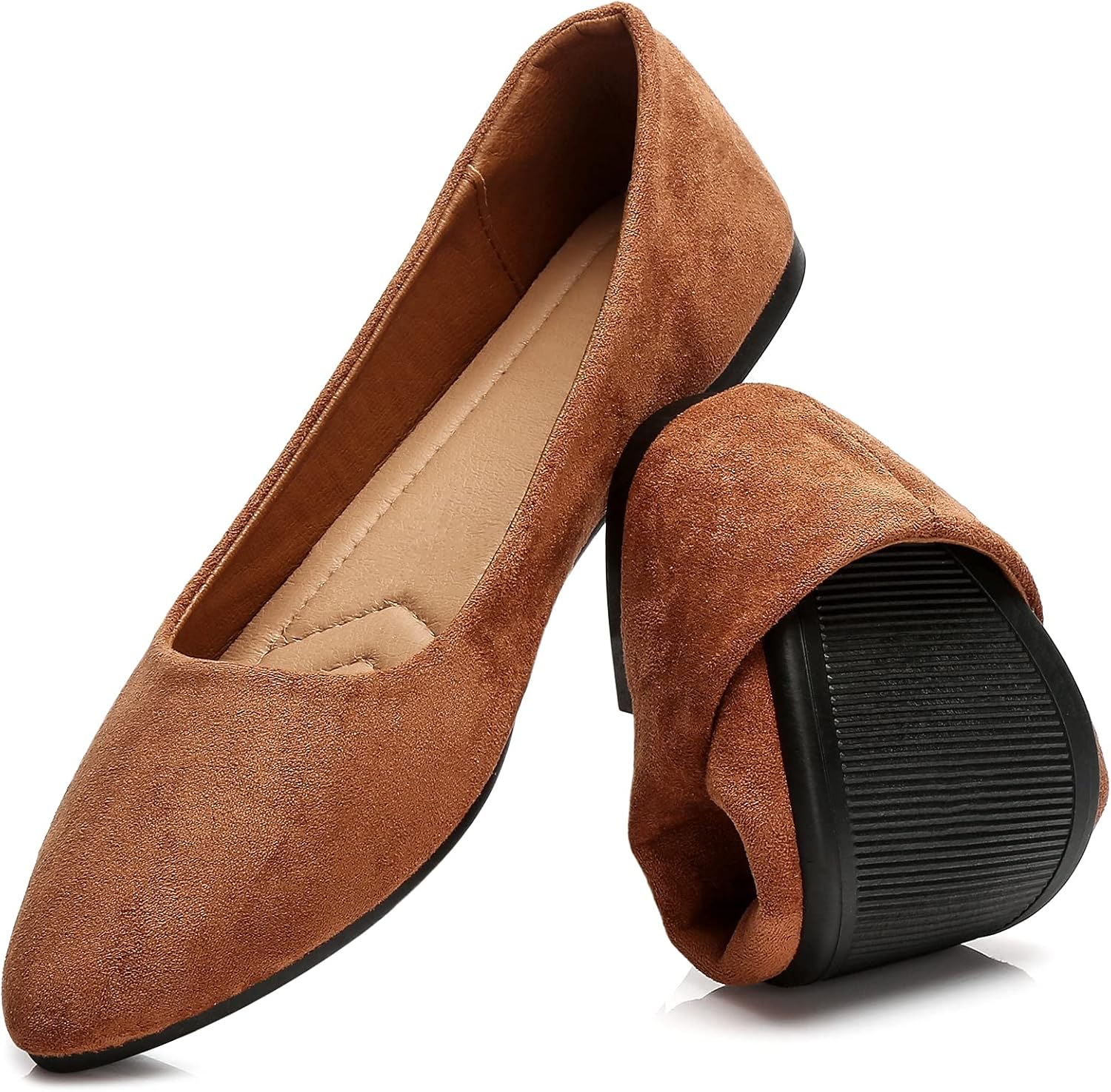 HEAWISH women's black suede pointed toe slip-on ballet flats with comfortable cushioned footbed, displayed against a clean white background โ view 5