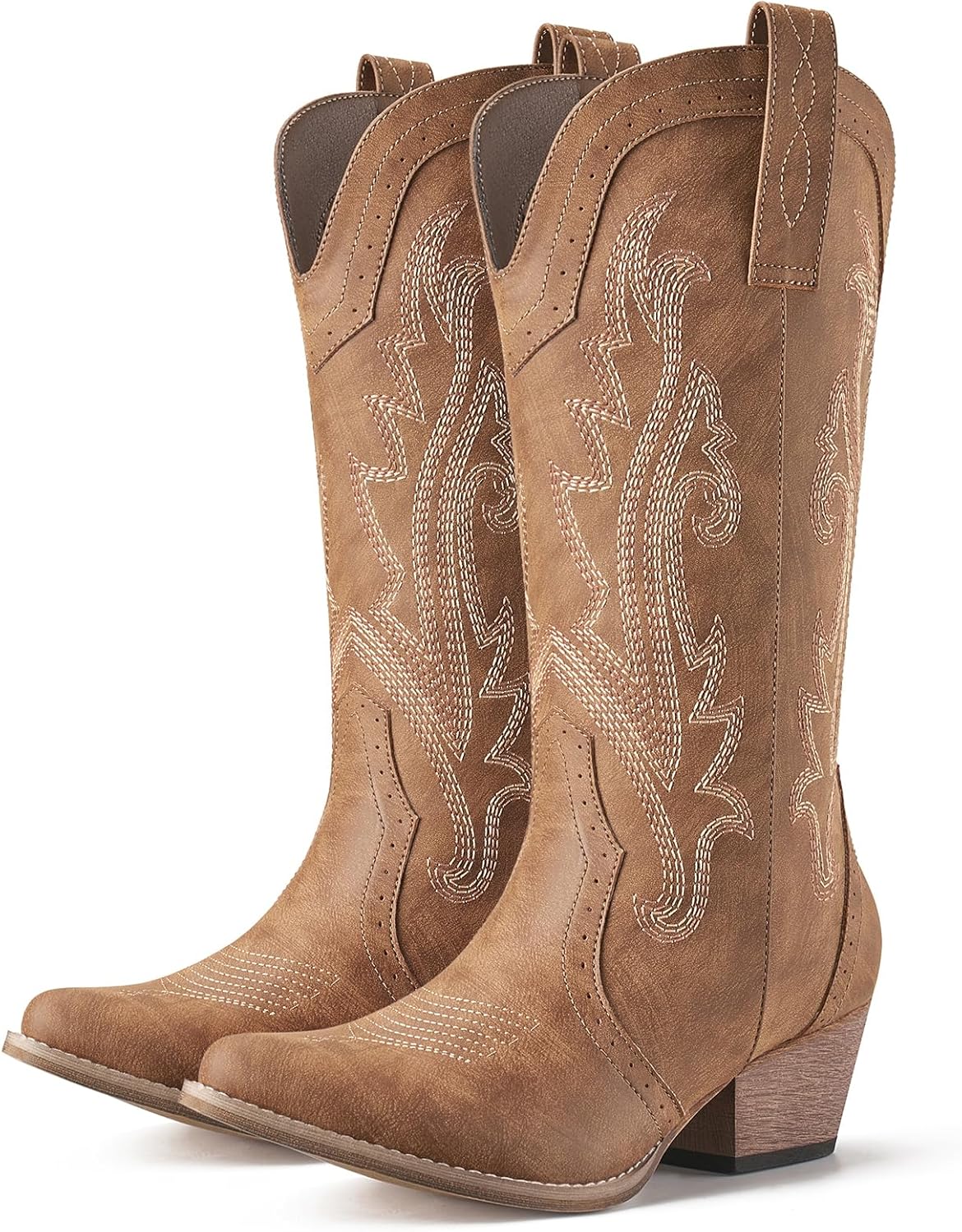 HISEA Rollda Cowboy Boots for Women, Cowgirl Boots, Comfortable Western Boots with Pointed Toe Stitched Embroidery for Country Concert Dancing Wedding Traveling Daily Outfits