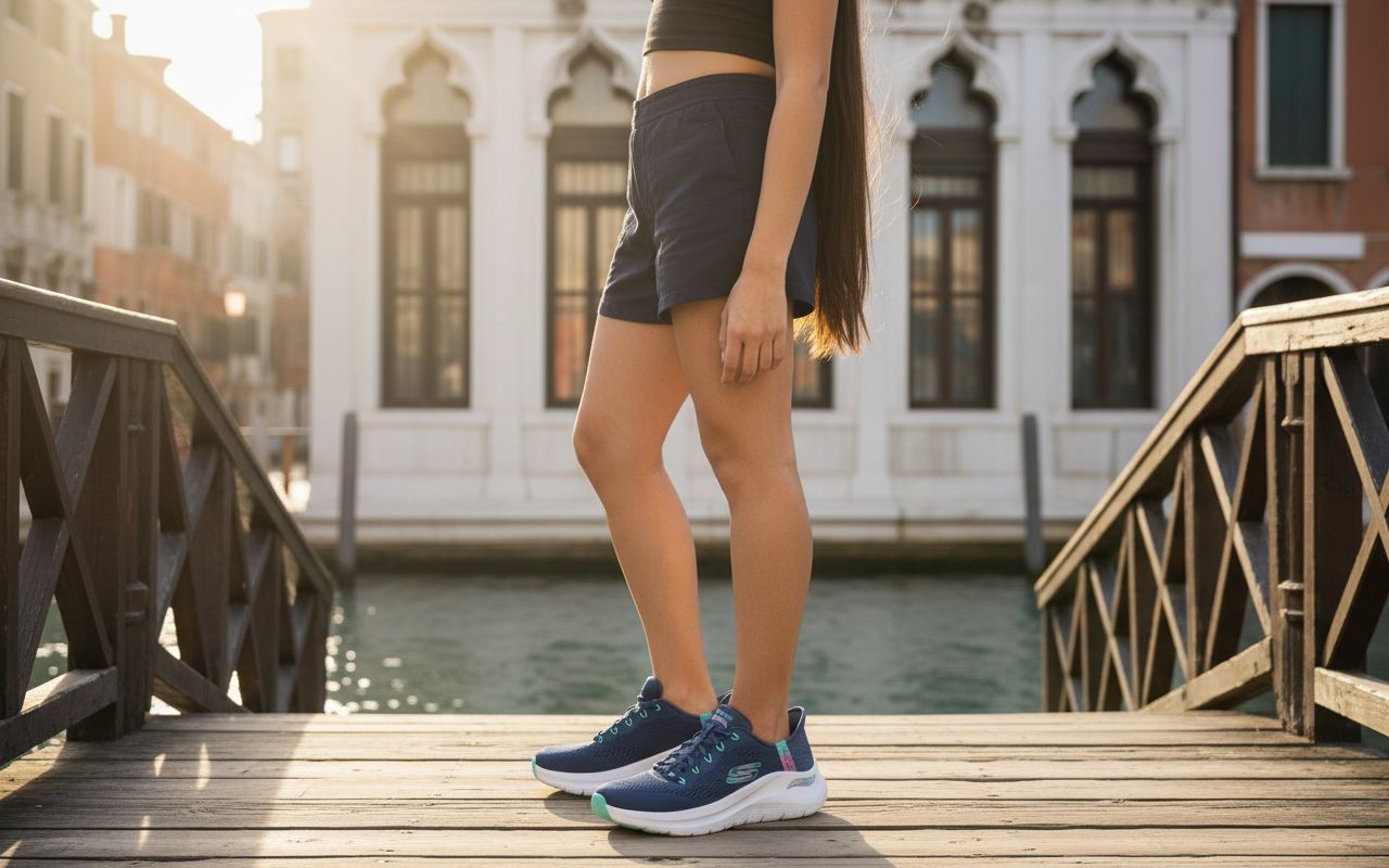 Neutral Skechers Arch Fit 2.0 hands-free slip-on sneaker with arch support technology, shown from the side view โ view 1