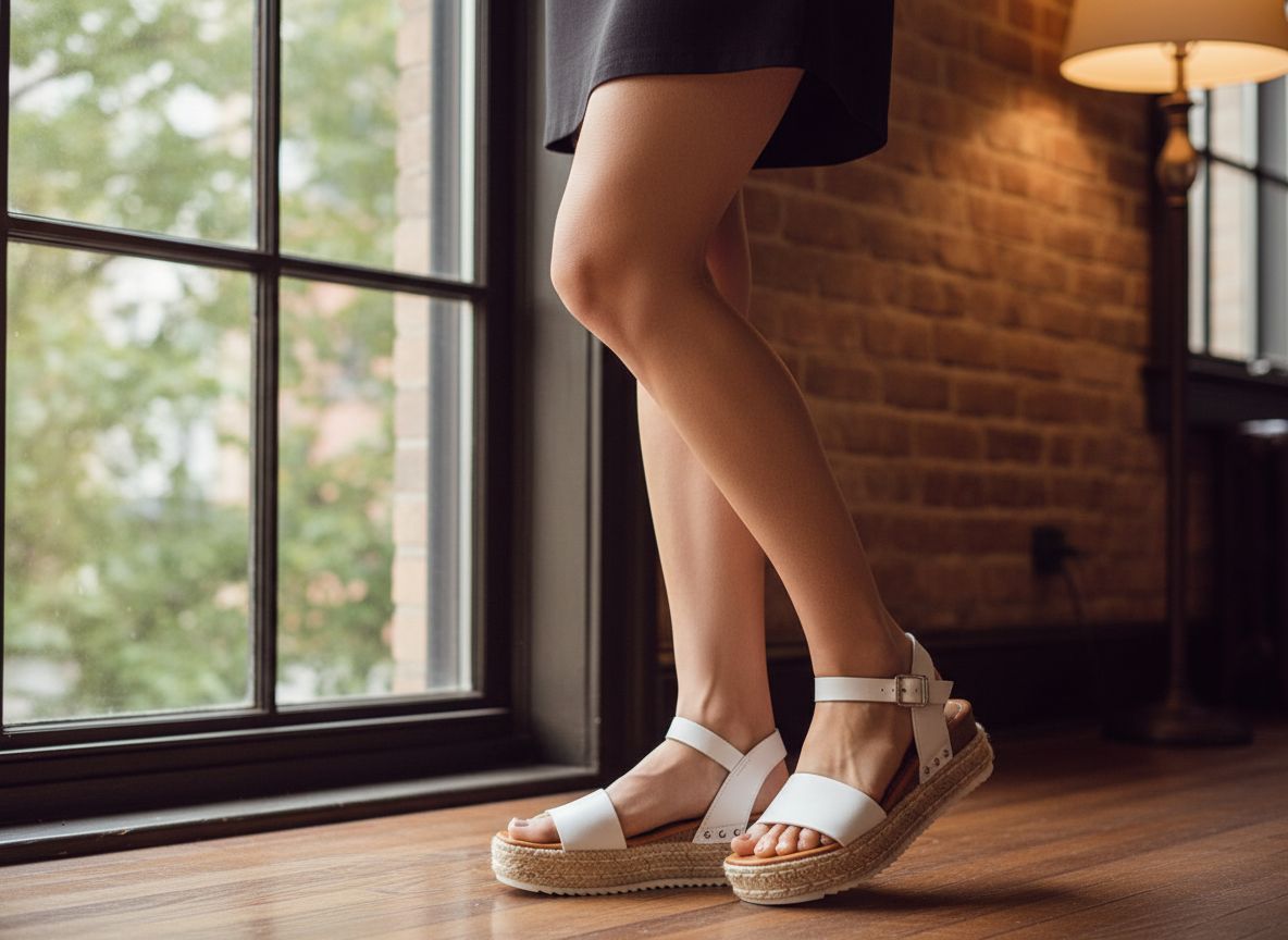 Neutral espadrille platform sandals with adjustable ankle strap and memory foam insole, displayed on white background — view 1