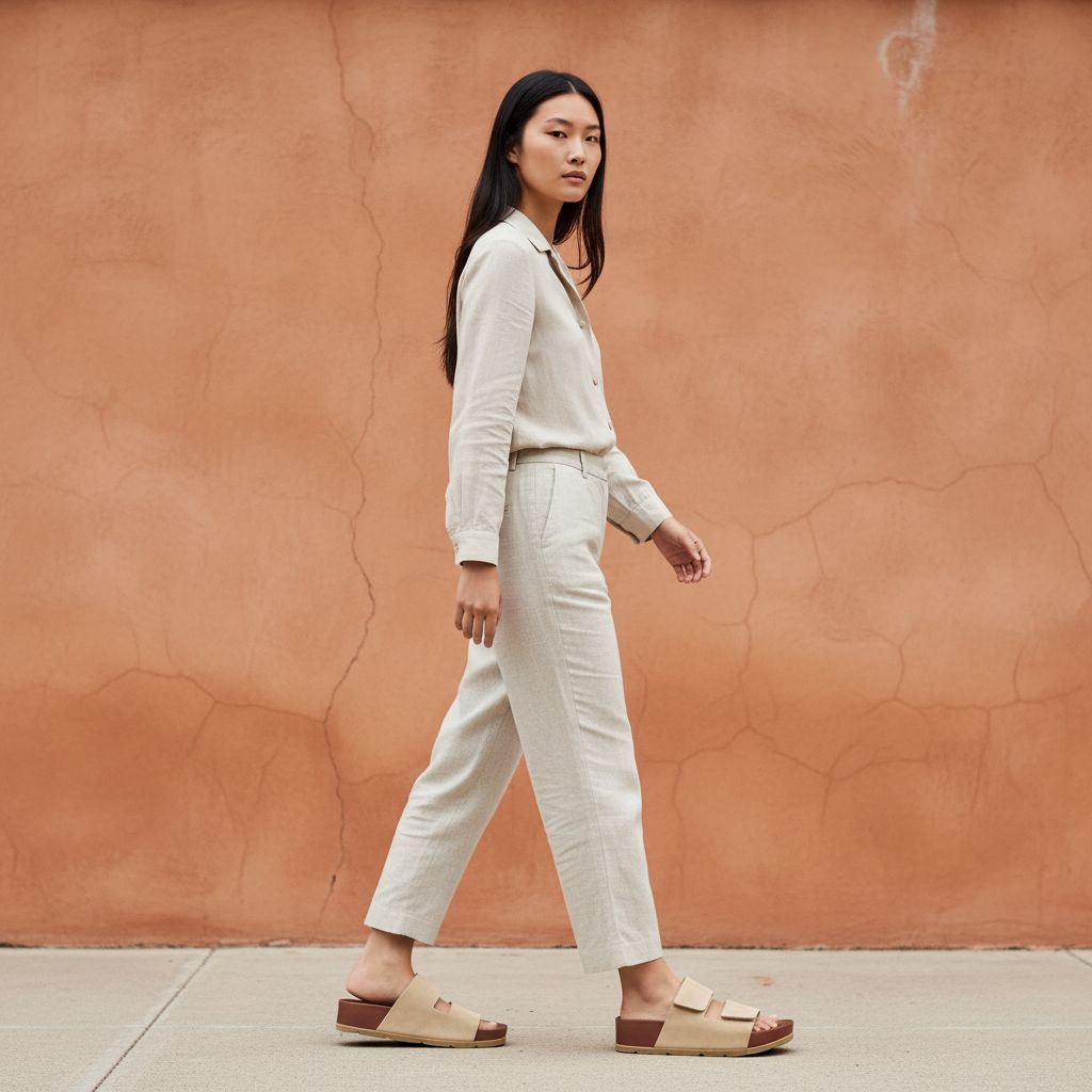 Neutral genuine leather platform wedge sandals with plush cushioned insole and non-slip sole, displayed on a white background — view 3
