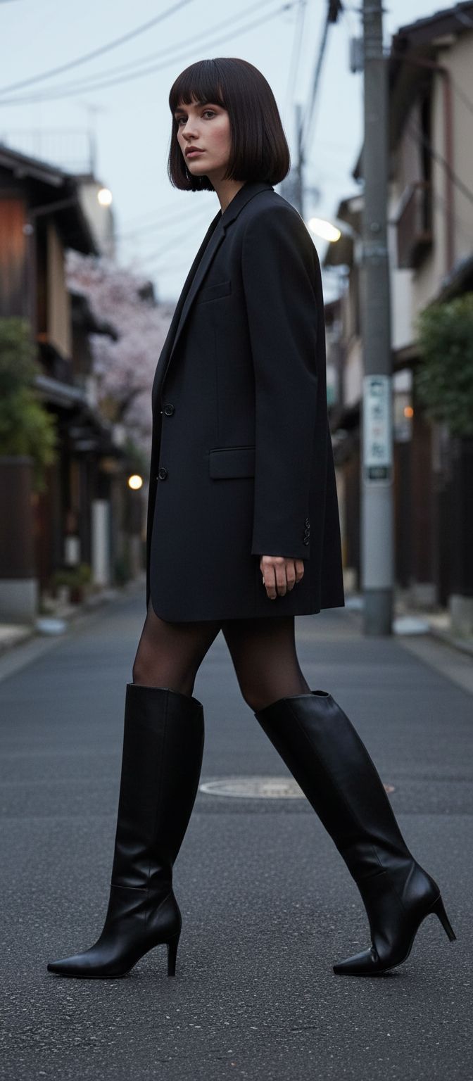 Neutral pointed toe stiletto knee high boots with side zipper and glam finish — view 3