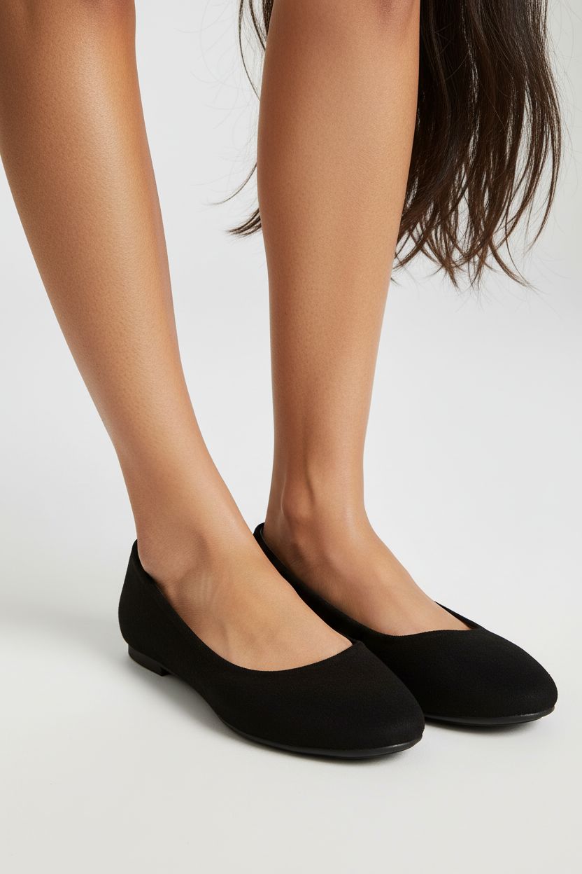 Black round toe ballet flats with comfortable cushioned sole, ideal for work and casual wear โ view 4