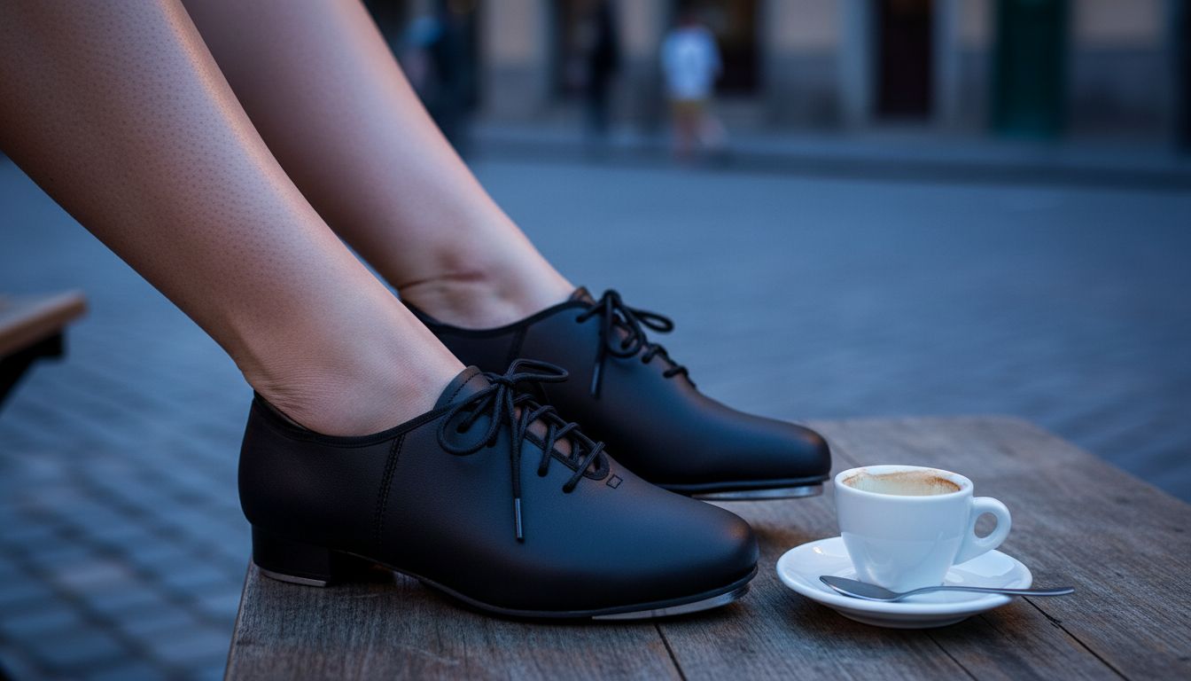 Neutral lace up tap dance shoes for women and men with PU leather construction โ view 4