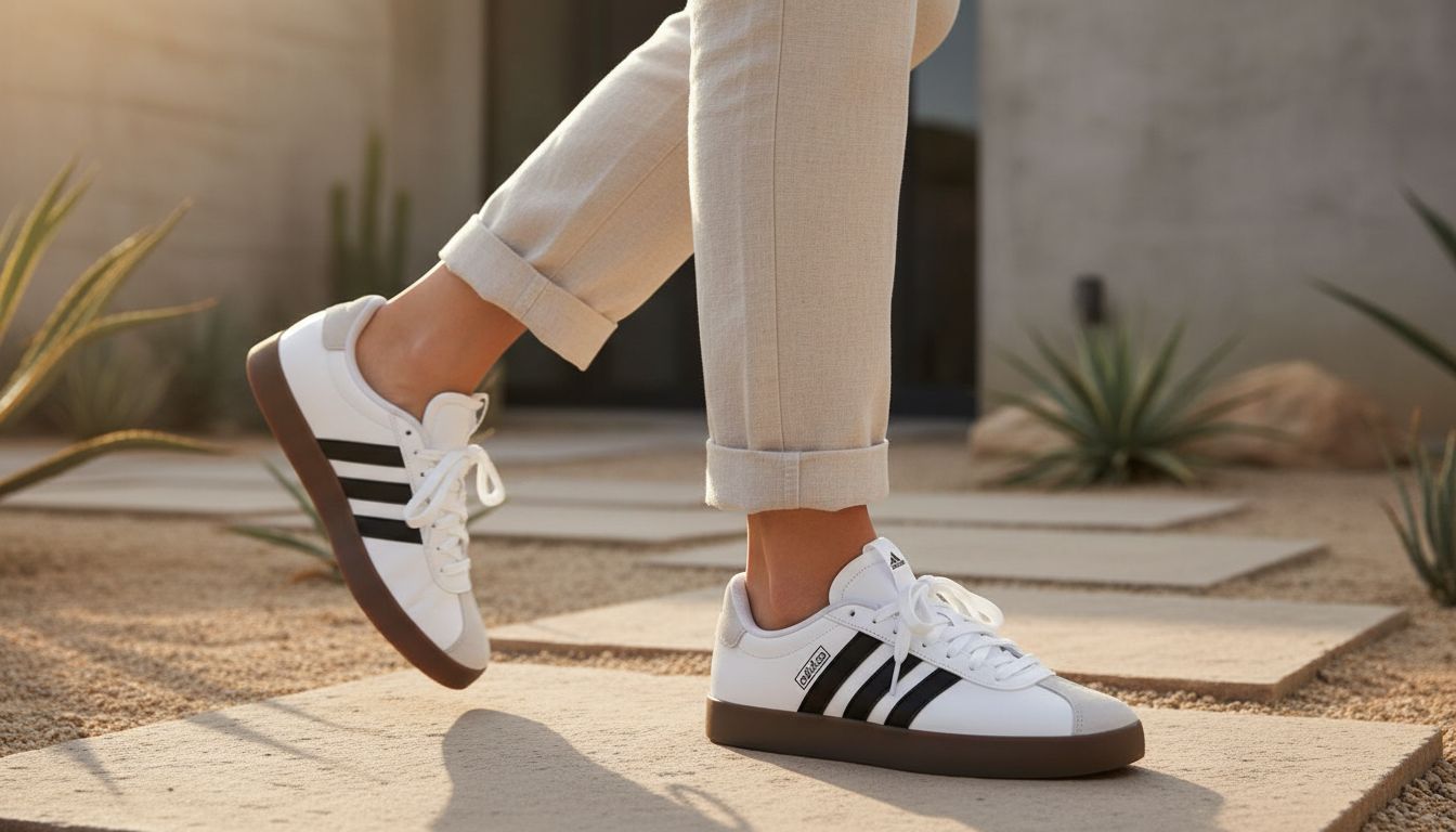 adidas Women's VL Court 3.0 Sneaker in white with minimalist design, side view showcasing classic silhouette and clean lines — view 3a