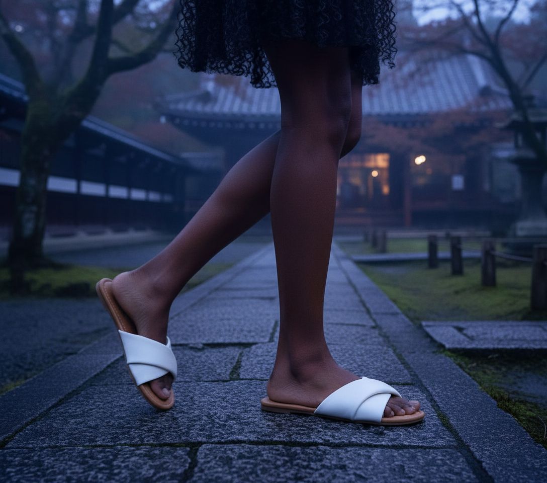Neutral soft leather flat slide sandals for women, comfortable summer footwear โ view 3a