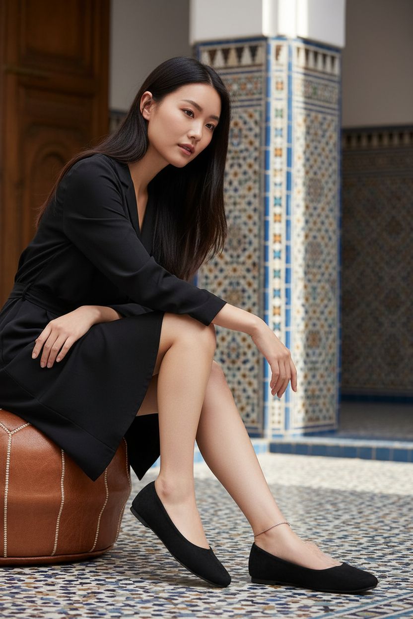 Black round toe ballet flats with comfortable cushioned sole, ideal for work and casual wear โ view 4