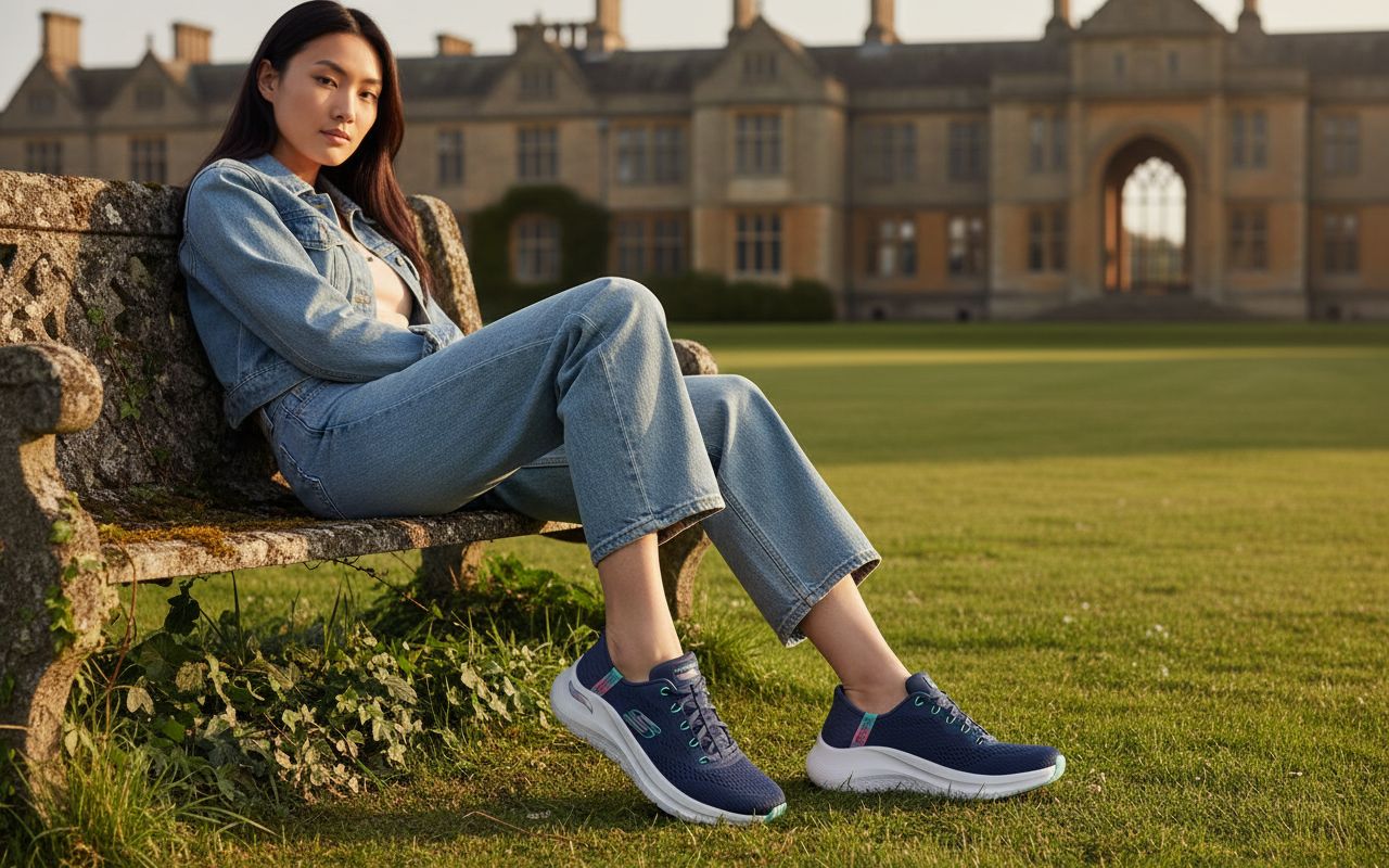 Neutral Skechers Arch Fit 2.0 hands-free slip-on sneaker with arch support technology, shown from the side view โ view 4