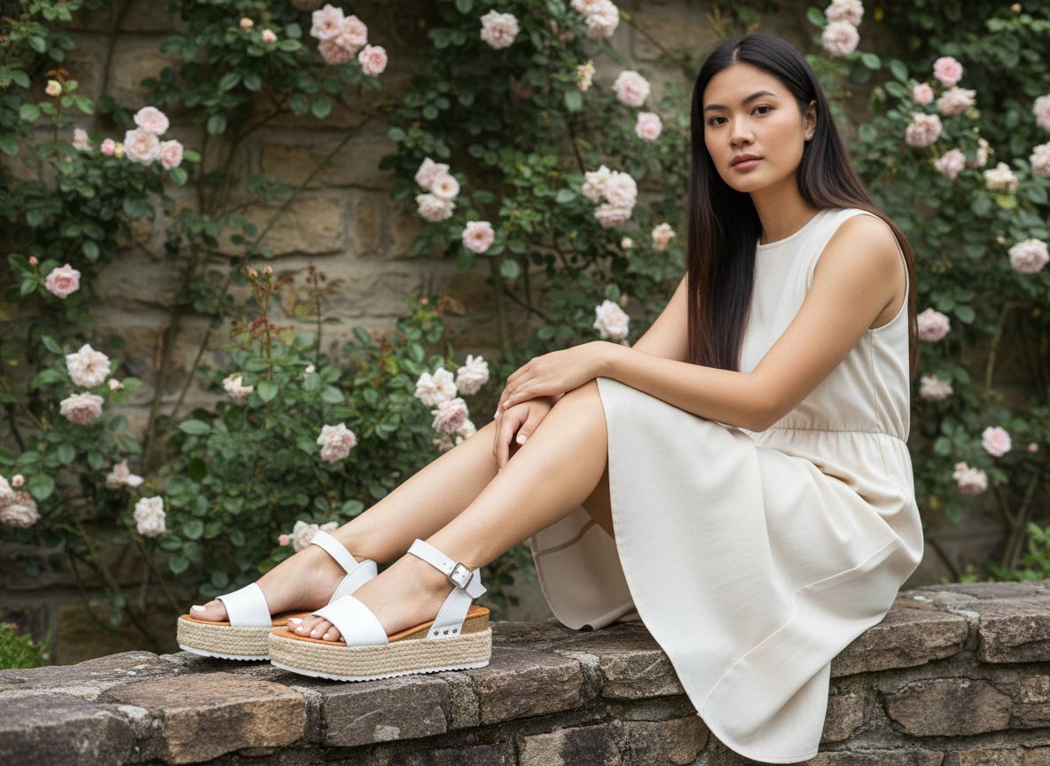 Neutral espadrille platform sandals with adjustable ankle strap and memory foam insole, displayed on white background — view 4