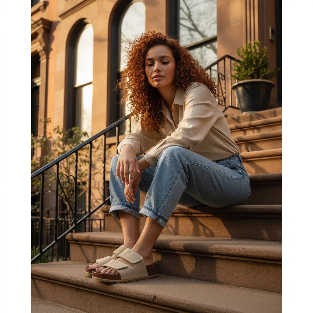 Neutral genuine leather platform wedge sandals with plush cushioned insole and non-slip sole, displayed on a white background — view 4