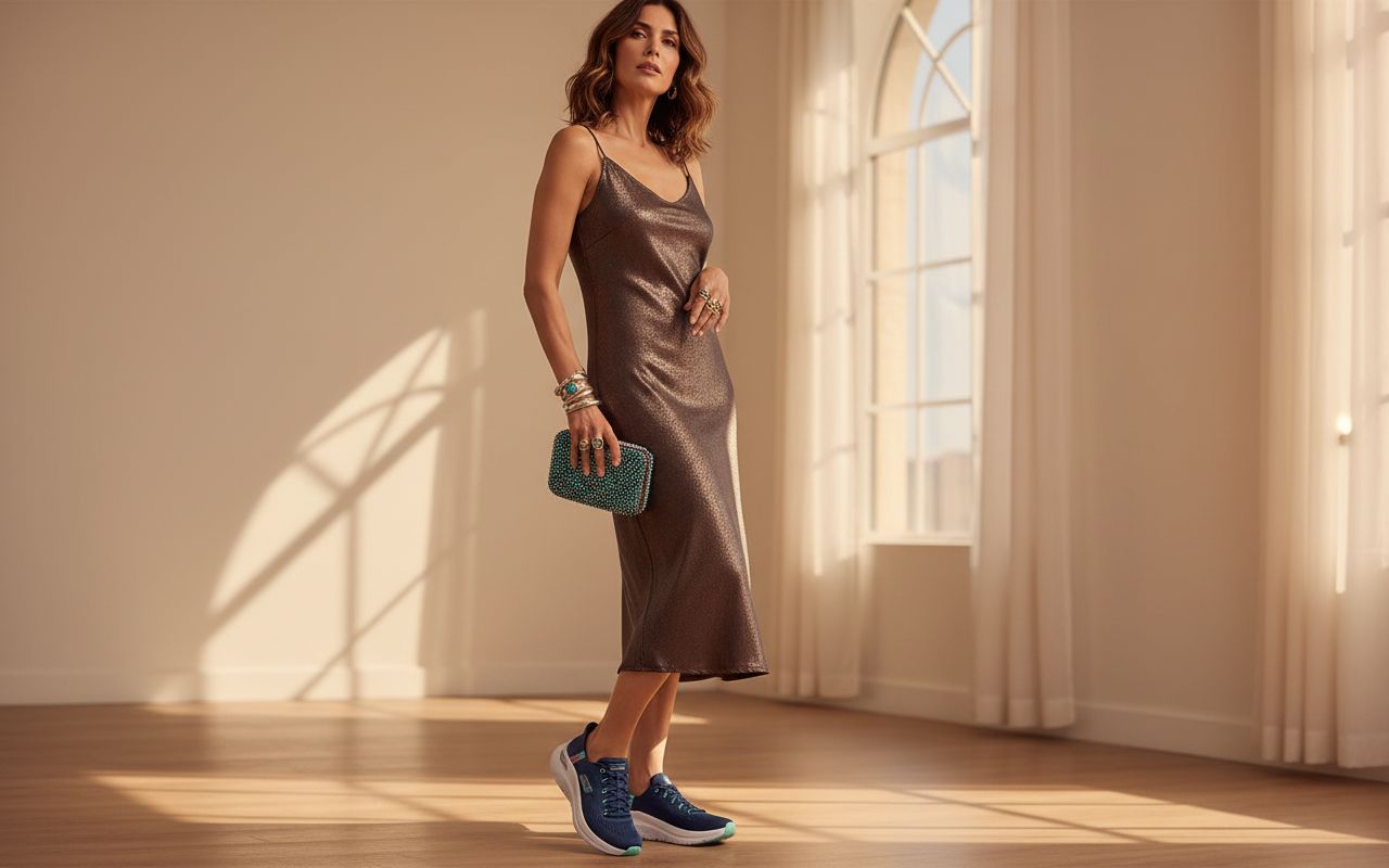 Neutral Skechers Arch Fit 2.0 hands-free slip-on sneaker with arch support technology, shown from the side view โ view 5a