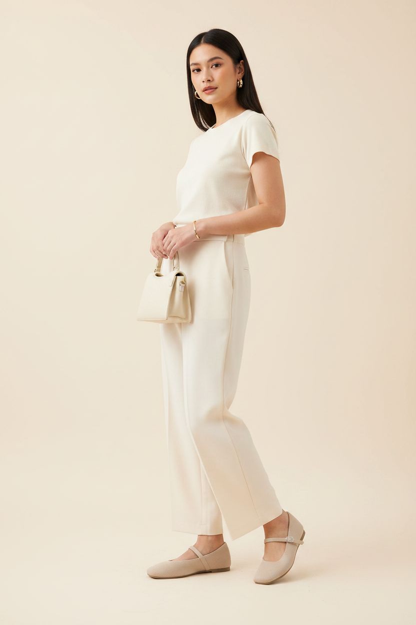 Neutral knit square toe flat with ankle strap and minimalist design, shown from the side — view 5a