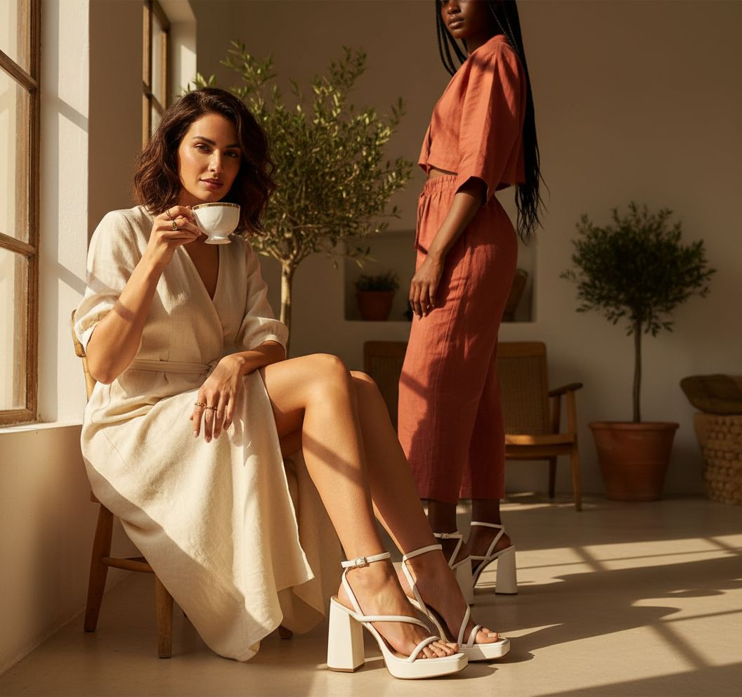 White and gold chunky platform heels with strappy open toe design, perfect for party and date night occasions — view 6