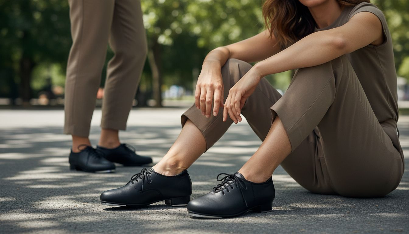 Neutral lace up tap dance shoes for women and men with PU leather construction โ view 6