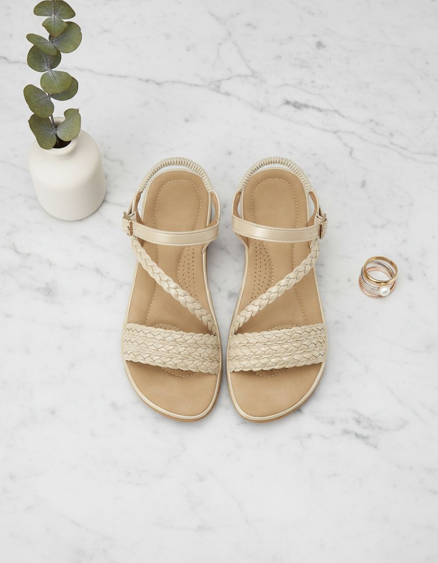 Neutral strappy flat sandals with cushioned footbed, ideal for summer casual wear and travel โ view 7a