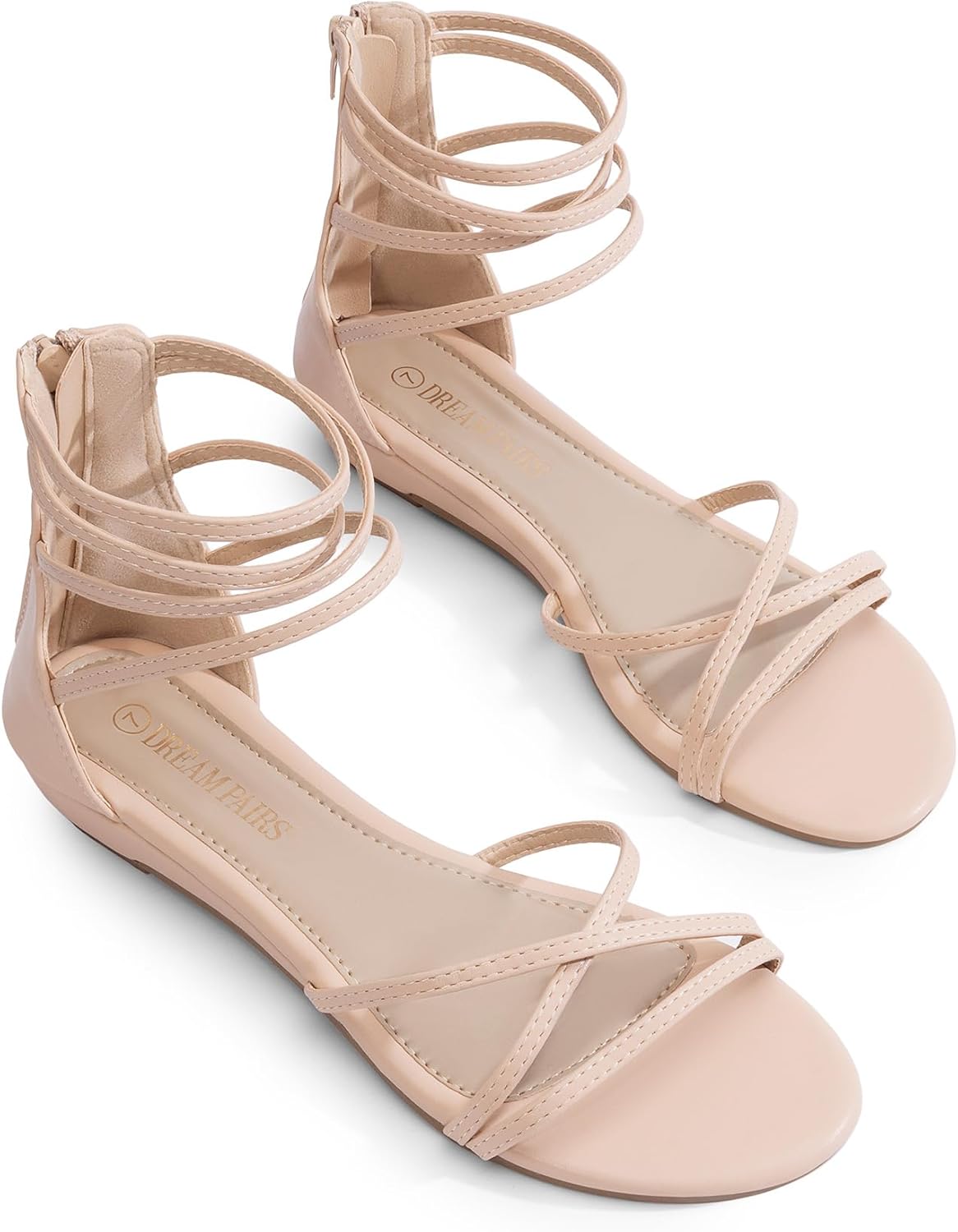 Neutral rhinestone strappy gladiator sandals with ankle strap and glam sparkle detailing — view 4