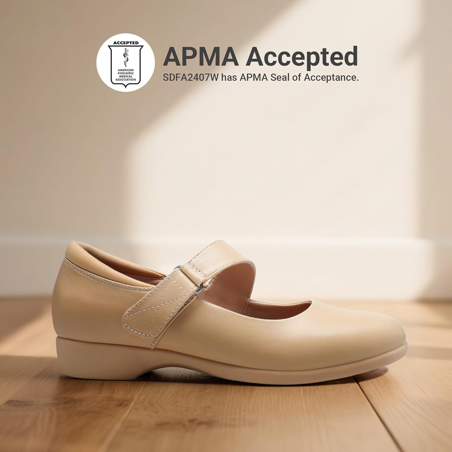 Neutral ballet Mary Jane flats with ankle strap, designed for comfortable office and work wear — detail