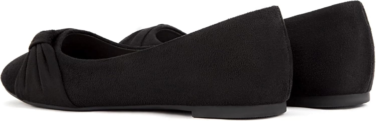 Neutral faux suede round toe ballet flats with slip-on design, ideal for work and travel — view 4