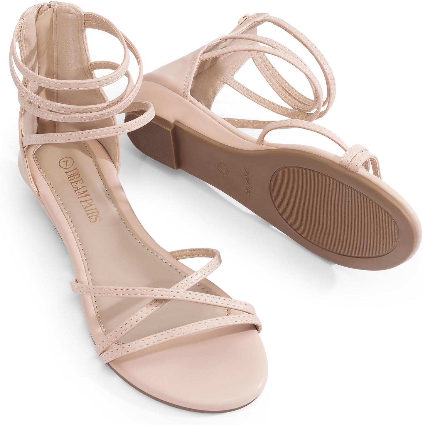 Neutral rhinestone strappy gladiator sandals with ankle strap and glam sparkle detailing — view 2