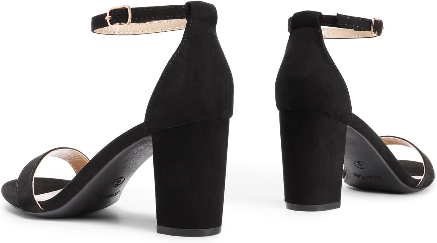 Neutral chunky block heel sandals with open toe and ankle strap, ideal for wedding guest dresses and formal events — view 2