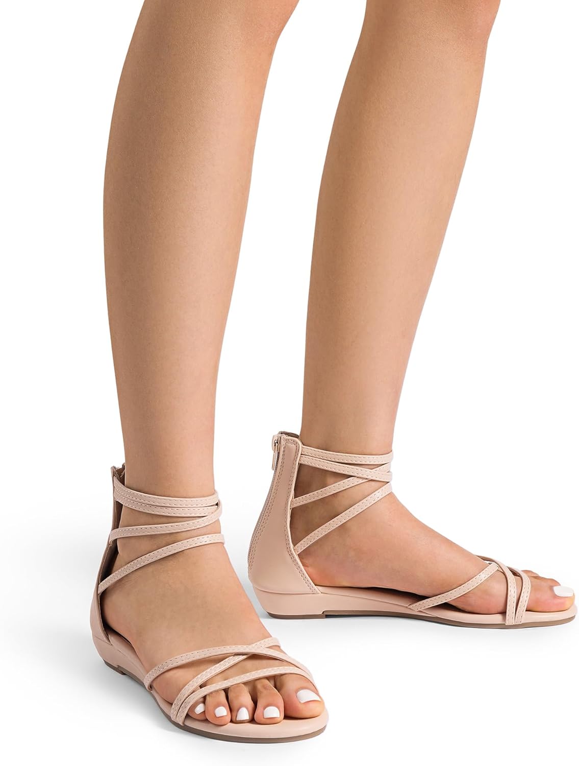 Neutral rhinestone strappy gladiator sandals with ankle strap and glam sparkle detailing — view 5