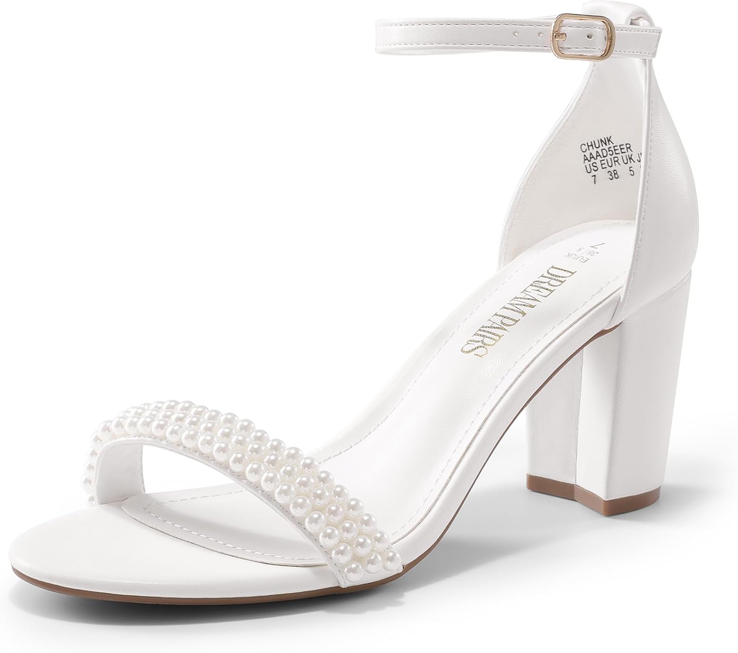 Neutral chunky block heel sandals with open toe and ankle strap, ideal for wedding guest dresses and formal events — view 5