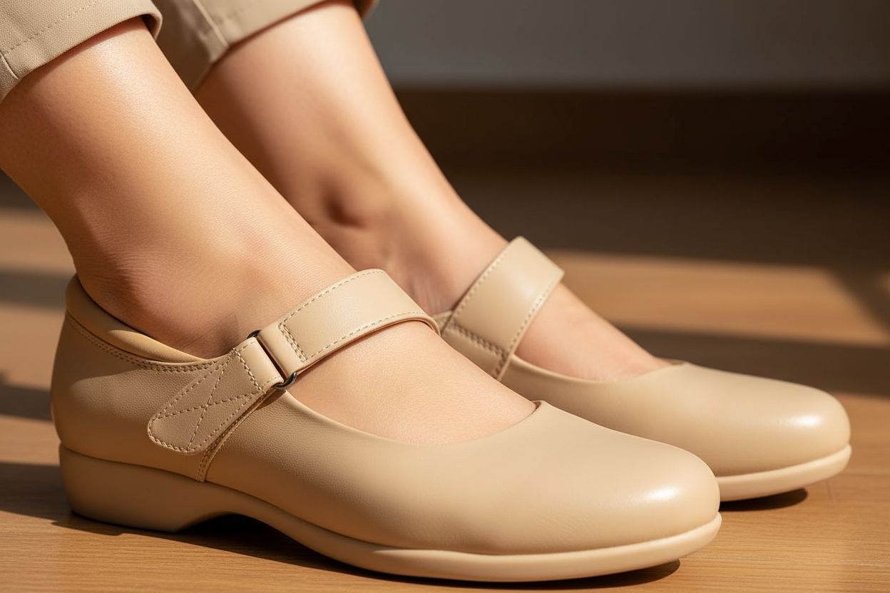 Neutral ballet Mary Jane flats with ankle strap, designed for comfortable office and work wear — view 4