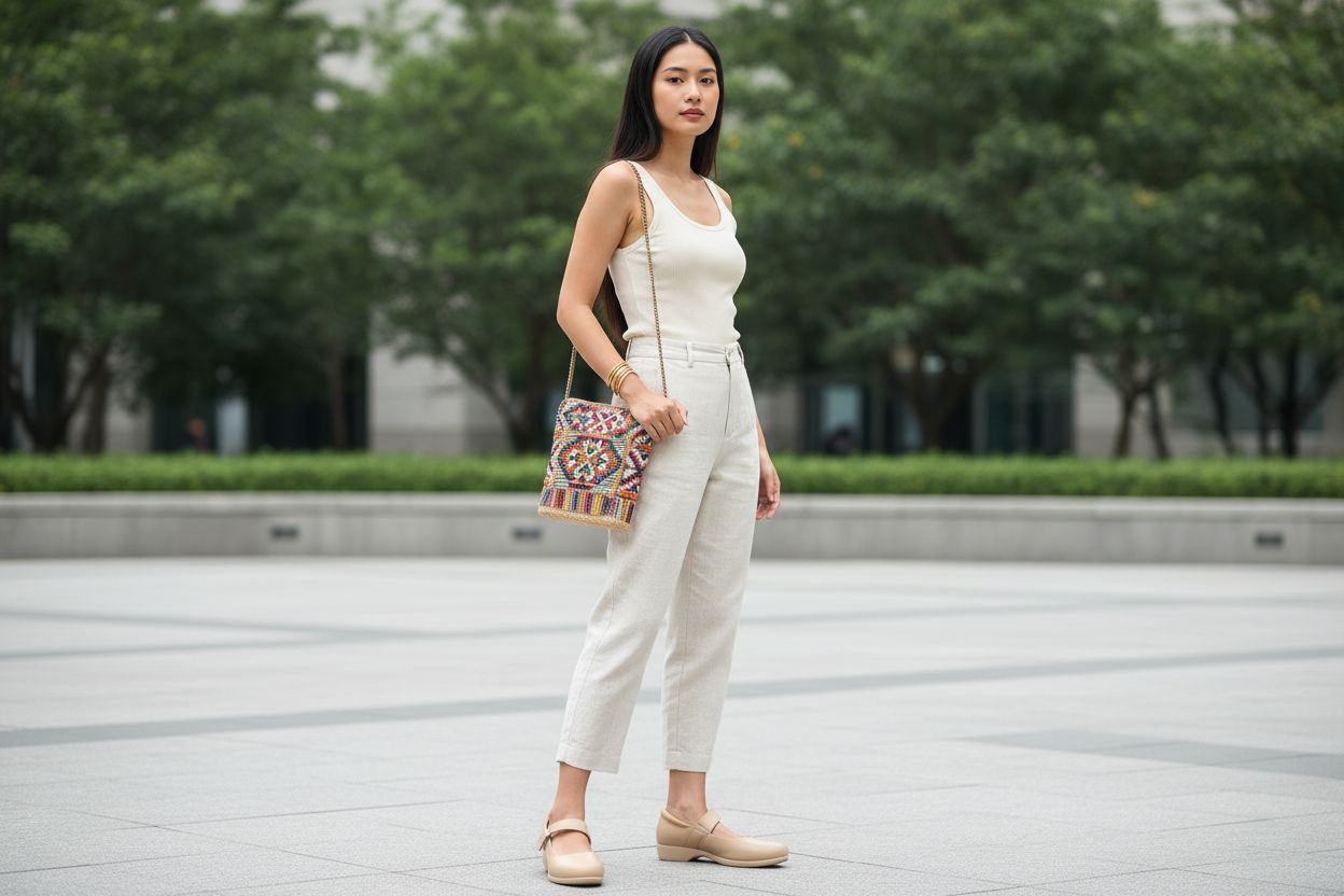 Neutral ballet Mary Jane flats with ankle strap, designed for comfortable office and work wear — view 5a