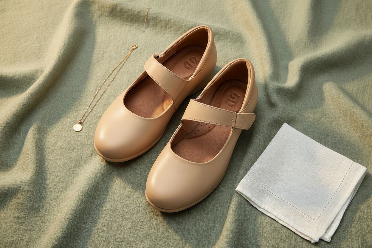 Neutral ballet Mary Jane flats with ankle strap, designed for comfortable office and work wear — view 6