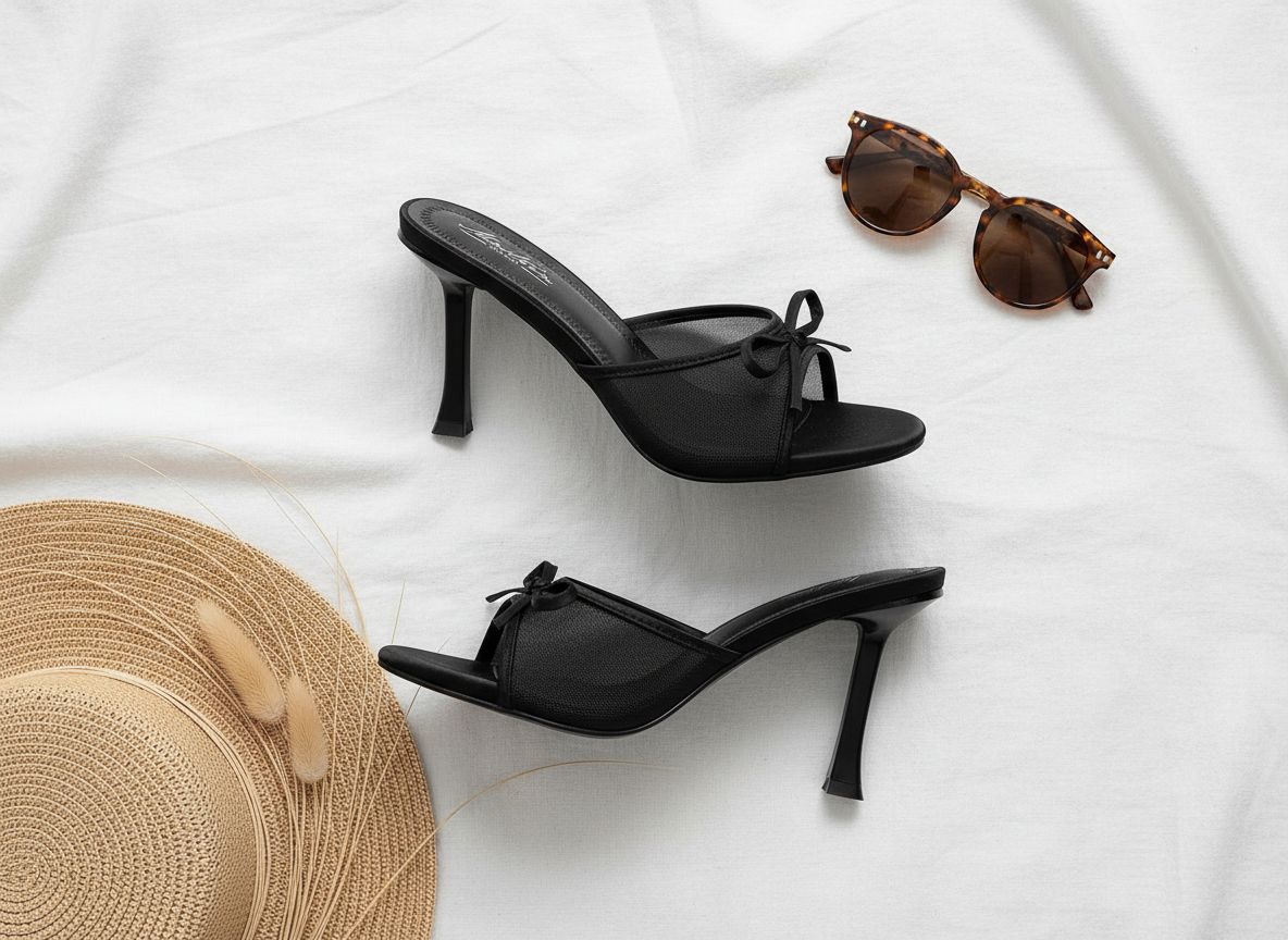 Neutral glam kitten heel mules with round toe and decorative bow, slip-on backless sandal style for parties and casual wear — view 7a