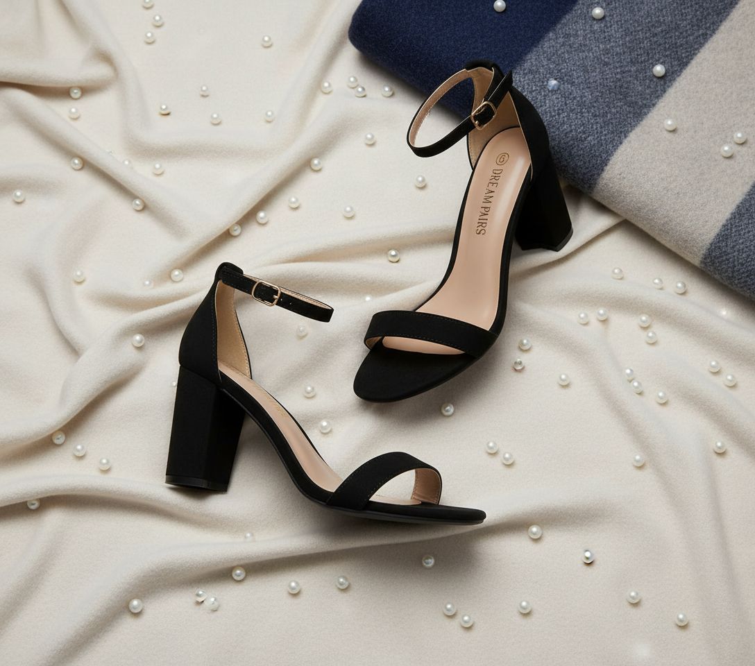 Neutral chunky block heel sandals with open toe and ankle strap, ideal for wedding guest dresses and formal events — view 6