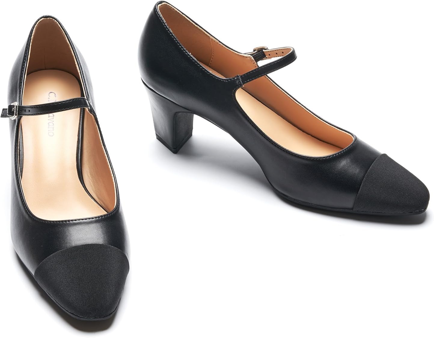 Neutral chunky heel pumps with closed round toe design, featuring a low heel and classic silhouette suitable for work and casual wear — view 1
