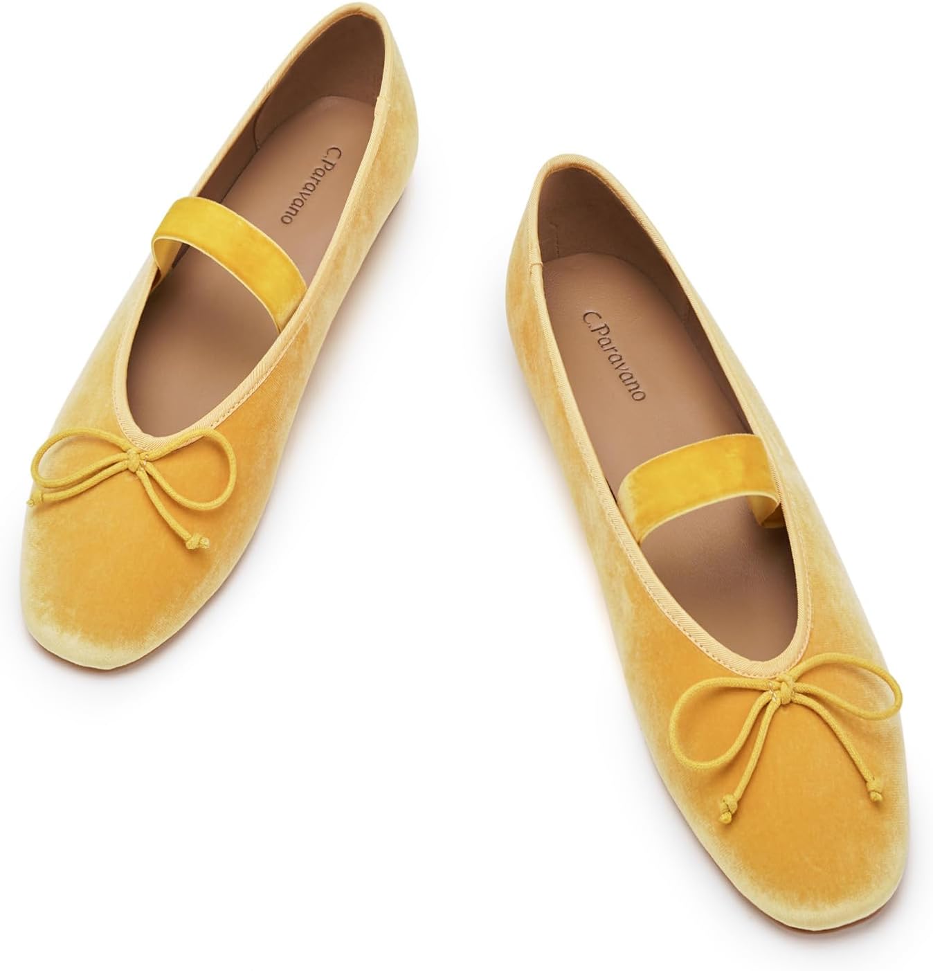 Neutral velvet Mary Jane flats with round toe and ballet flat silhouette for women — view 1
