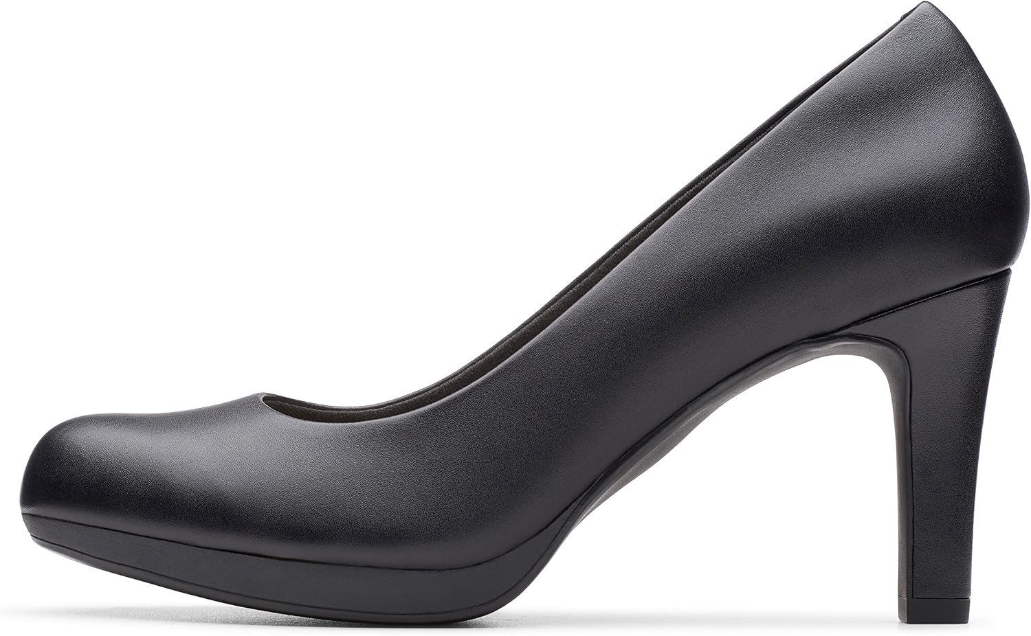 Clarks women's neutral classic pump heel viewed from the side, showing sleek silhouette and polished finish — view 1