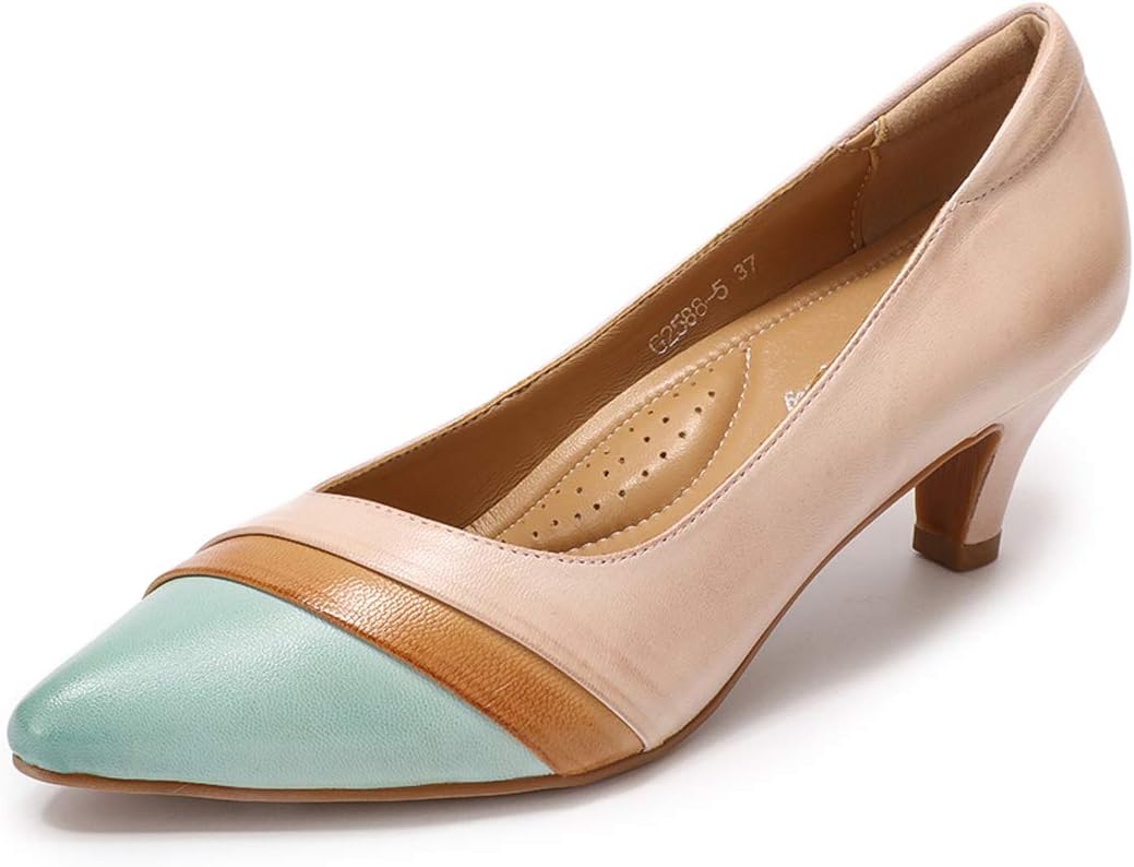 Neutral leather pointed-toe pump with medium heel, elegant and professional for work and formal occasions — view 1